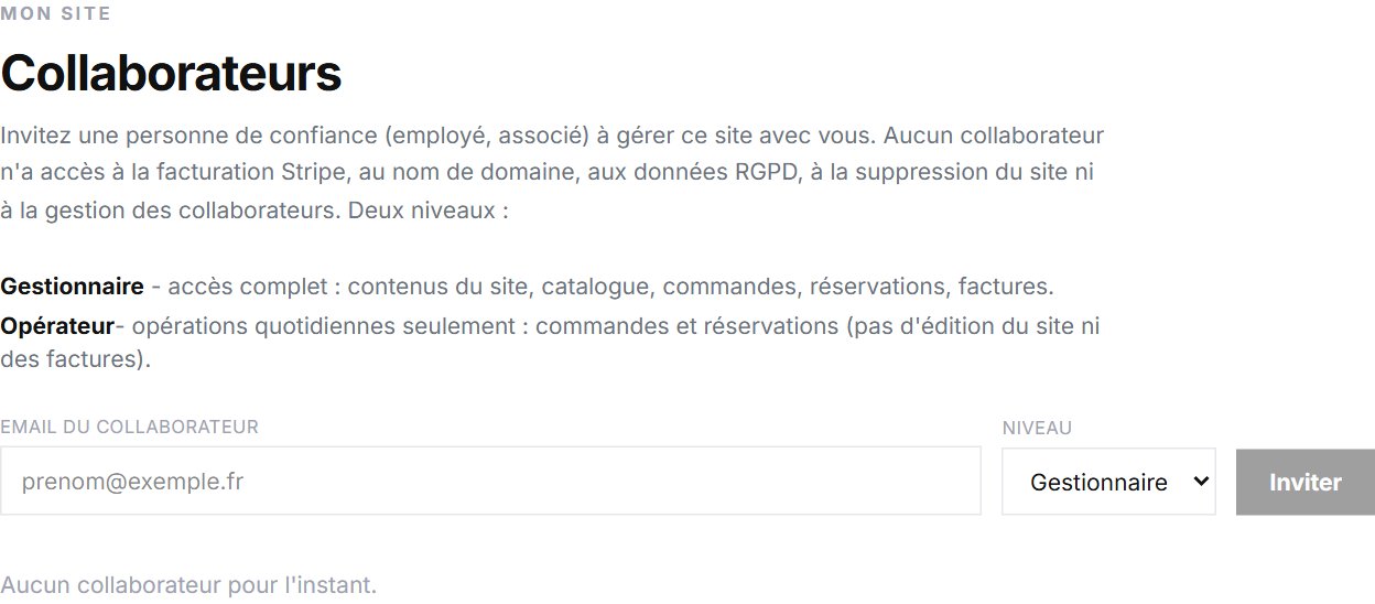 Page Collaborateurs : inviter un gestionnaire ou un opérateur