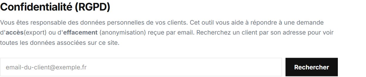 Page Confidentialité : retrouver et anonymiser les données d'un client